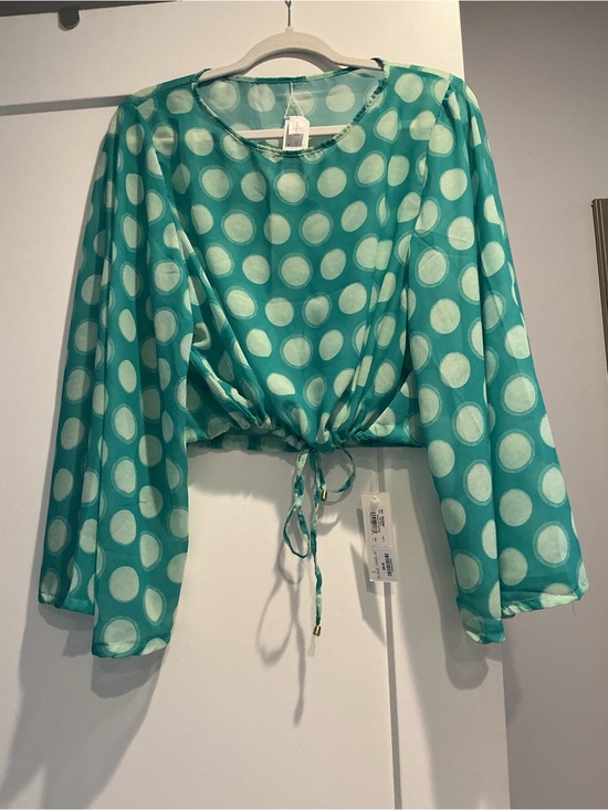 Phax Tops - Polka Dot Drawstring Crop Top - Teal Green
